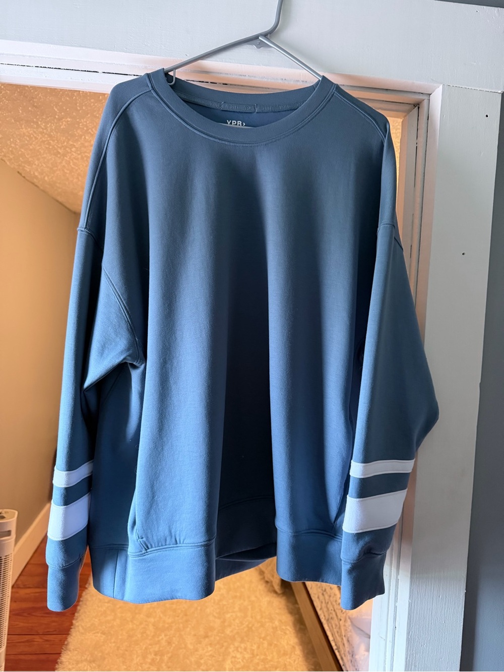 Abercrombie and Fitch YPB Slate Blue Crewneck Sweatshirt with Sleeve Stripes